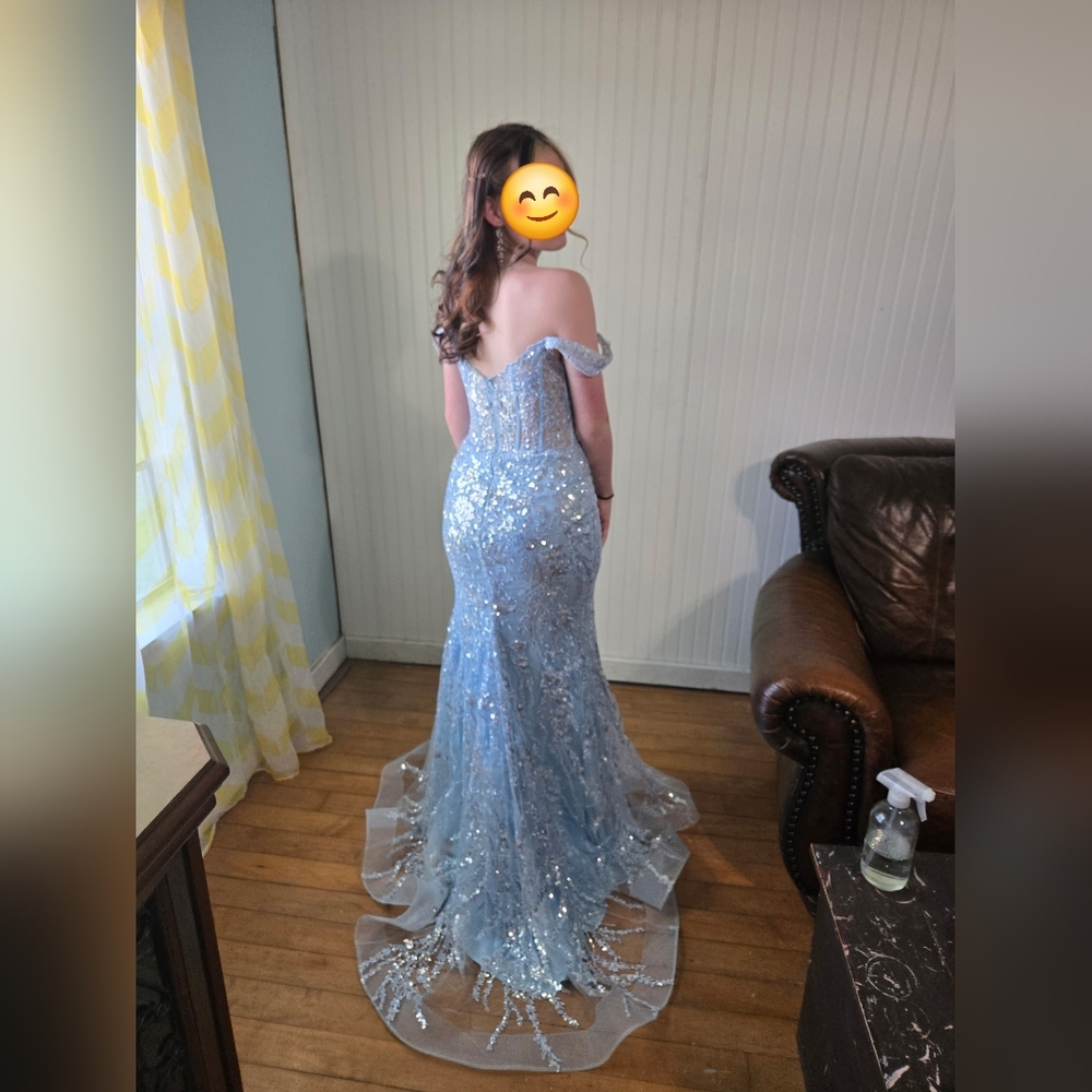 Elegant Light Blue Sequin Prom Gown